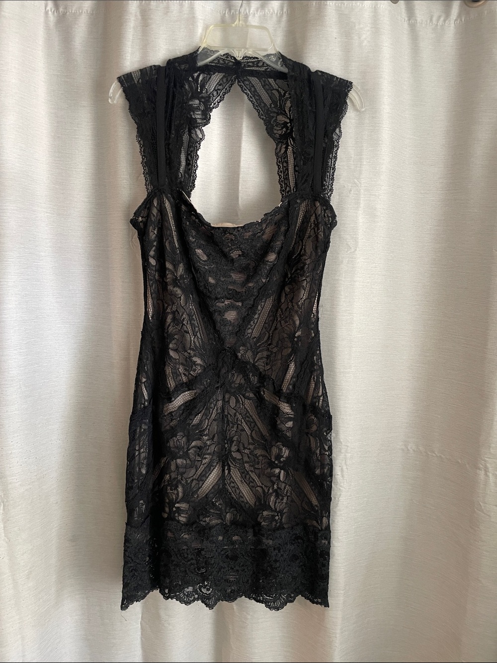 Nicole Miller Black and Beige Lace-Trim Dress